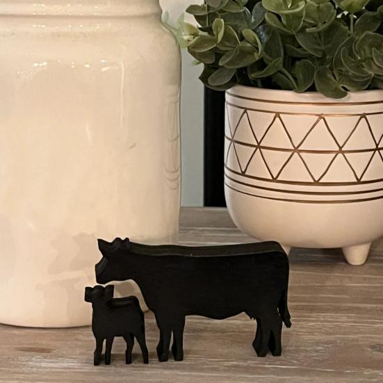 Black Cow Wooden Decoration Farmhouse Rustic Cattle Sign Home Office Living Room Desktop Table Farm Animal Ornament Birthday Christmas Gift