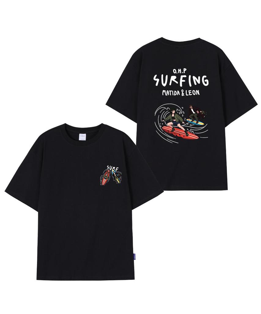 OHP Ohpxquirk Couple Surfing Semi-Oversized Short Sleeve T-Shirt 6 (Type A)