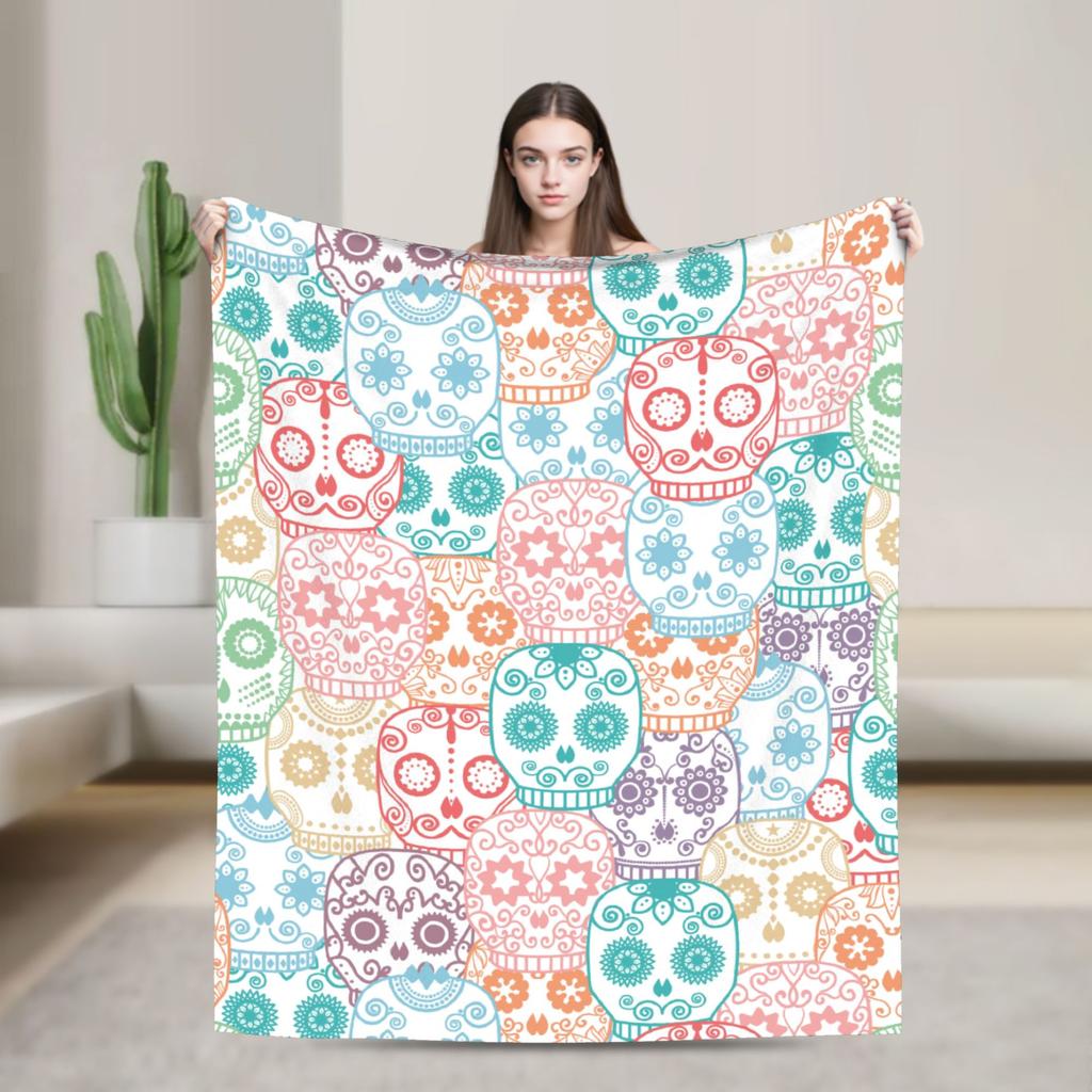Floral Skull Vintage Blankets Day of the Dead Wool Awesome Soft Throw Blankets for Home All Season
