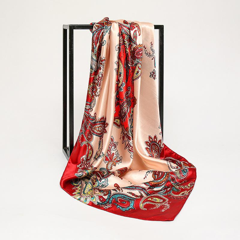 Spring and Autumn Women's Cashew Print Square Scarf Fashion Commuting Versatile Headscarf Stained Rose Square Scarf