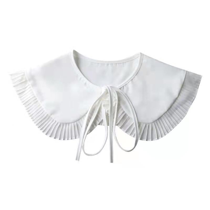 Women Girls Vintage Lolita False Fake Collar Shawl Sweet Ruffles Lace-Up Bow Decorative Necklace Choker Short Poncho