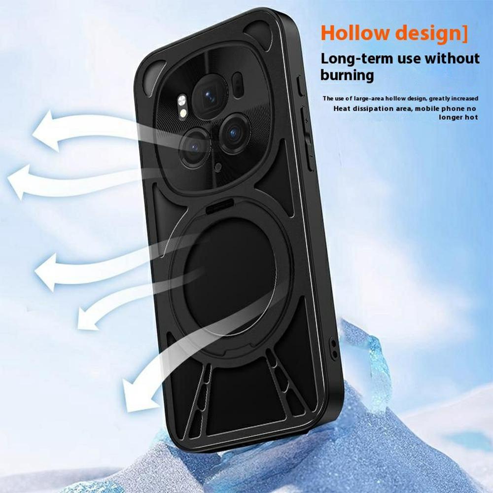 For Honor Magic6 5G Case Magnetic Kickstand Hollow Heat Dissipation Silicone+PC+Metal Bumper Phone Cover