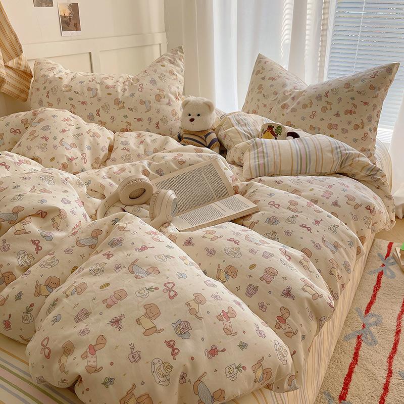 Комплект постельного белья из 100% чистого хлопка, четырехпредметный, приятный к коже, стиранный в воде, простыня, пододеяльник, комплект наволочек