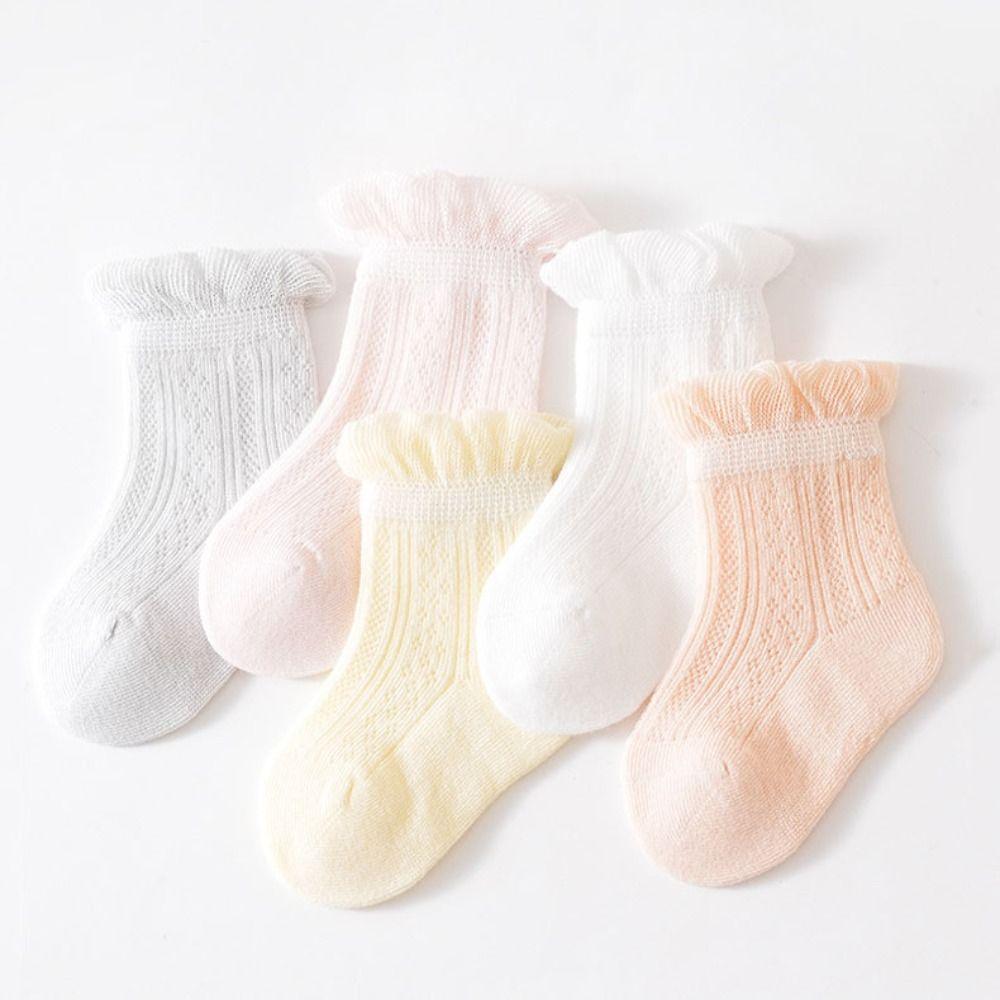 4Pairs Non-slip Baby Ruffle Socks Cotton Toddle Short Socks Sweet Kids Mesh Tube Socks Baby Girl