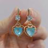 Серьги-капли с синим сердечком и кристаллами циркона для женщин, новинка 2023 года, модные золотые серьги для свадьбы, помолвки и вечеринки, ювелирные аксессуары