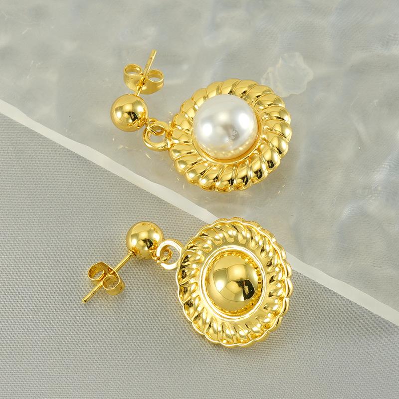 Простые и универсальные высококачественные серьги из нержавеющей стали с подсолнухом и жемчугом, женские серьги из французской титановой стали