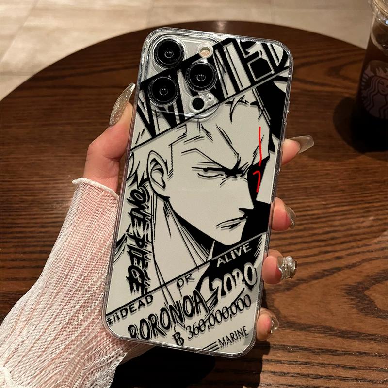 Чехол для телефона из прозрачного ТПУ с панелью из манги One Piece Зоро Эйс для iPhone 15 Pro Max и Samsung Galaxy S24 Ultra, Ударопрочный чехол