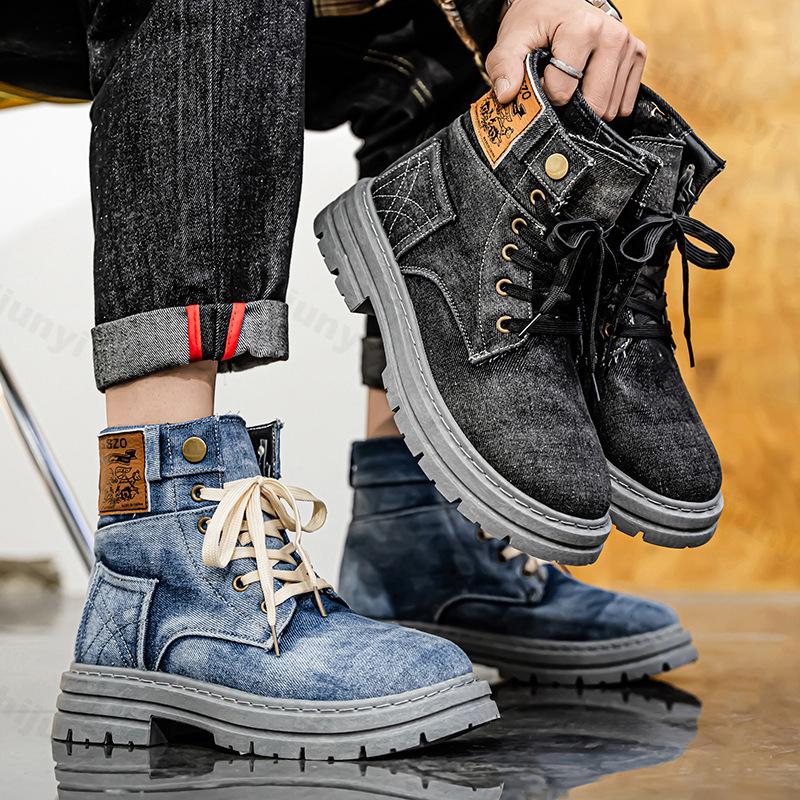 Fashion Men Retro Canvas Boots 2025 Trendy Working Shoes High Top Men Ankle Boots Outdoor Street Style Platform Boots Botas Masculino
