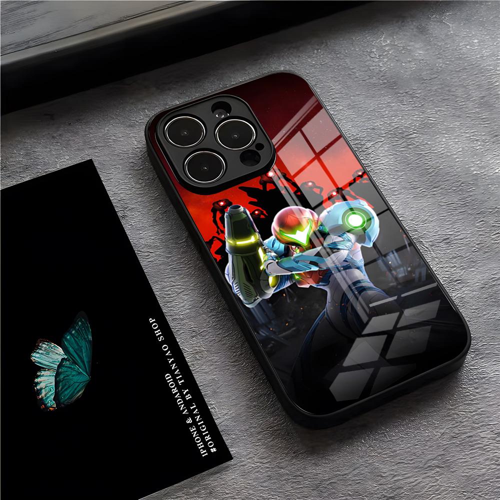 Чехол для телефона Game Metroid для IPhone 17 Pro Max 15 Pro 16 14 Plus 12 13 Mini 11 Pro Ударопрочный стеклянный чехол
