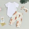 Newborn Baby Boy Girl Clothes Cow Print Romper Bodysuit and Pants with Hat/Headband 3Pcs Western Coming Home Outfits