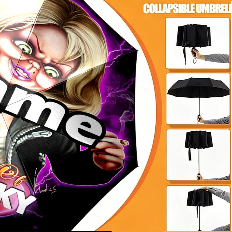 Custom Name Personalized horror movie Print Umbrella, Auto Open Close, 8‑Rib Sturdy Frame, Commute Camping Hiking Use, Birthday Gift