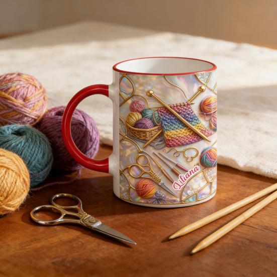 Кружка для вязания и шитья 11 унций Персонализированная кофейная кружка с принтами швейной машины и пряжи Подарок для шитья для женщин