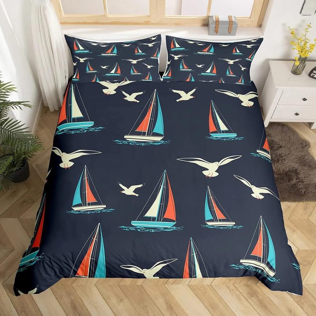 Пододеяльник с изображением парусной лодки King Queen, комплект постельного белья Coastal Sailing Boat, одеяло Sea Adventure, полиэстер, пододеяльник