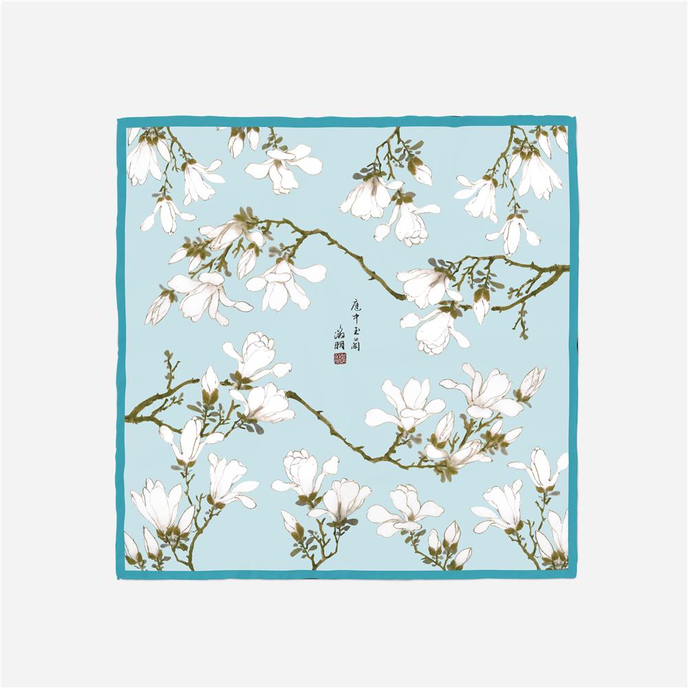 Twill Silk Scarf Woman Chinese Painting Square Scarves Wraps Bandana Small Hijab Silk Foulards Tie Headband Neckerchief 53CM