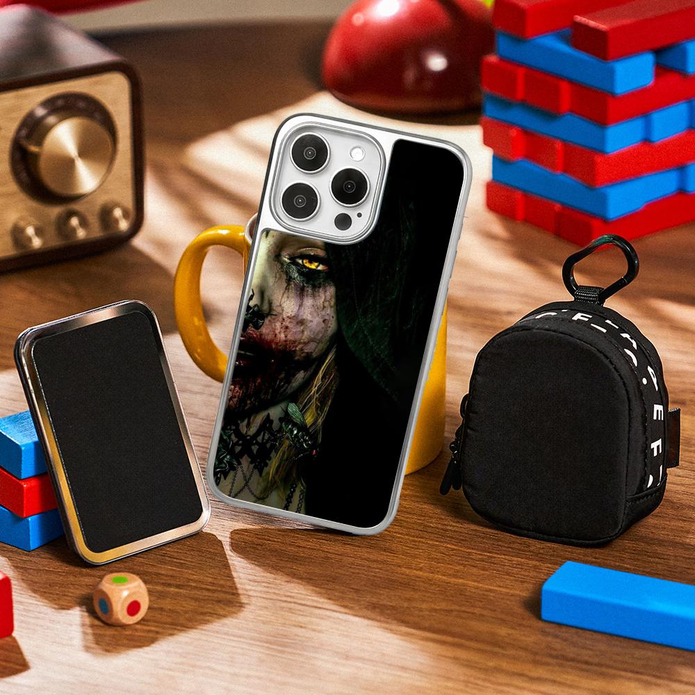 Pop ins thriller evil daughter poster Phone Case for iPhone 16 15 14 13 12 11 Pro Max Sheepskin Silver-edged protective case