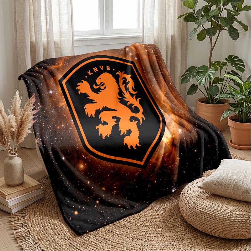 Netherlands Football Printed Flannel Blanket Skin Friendly Warm Decorative Throw for Indoor Couch Bed Daily Use
