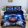 Астронавт в космосе Кот для девочек мальчиков подростков милый рисунок питомца пододеяльник 3D печатный пододеяльник для украшения спальни размер Queen