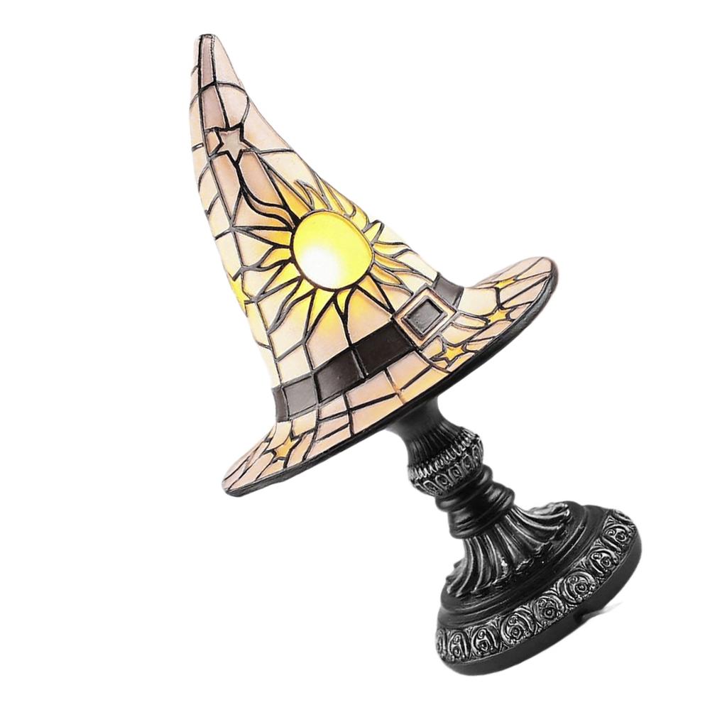 Gothic Halloween Night Light Witch Hat Lamp Handcrafted Resin Decor Mysterious Gothic Charm Ambient Glow