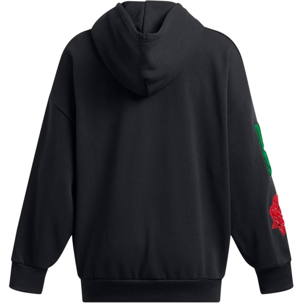 Under Armour Icon Heavyweight Terry Fashion Letter Number Loose Hoodie Женские толстовки с капюшоном Black Summit-White 1389150-001