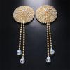 Full Diamond Nipple Pasties Crystal Rhinestone Nipple Cover Ladies Sexy Adhesive Round Shape Nipple Cover with Long Chain Tassel