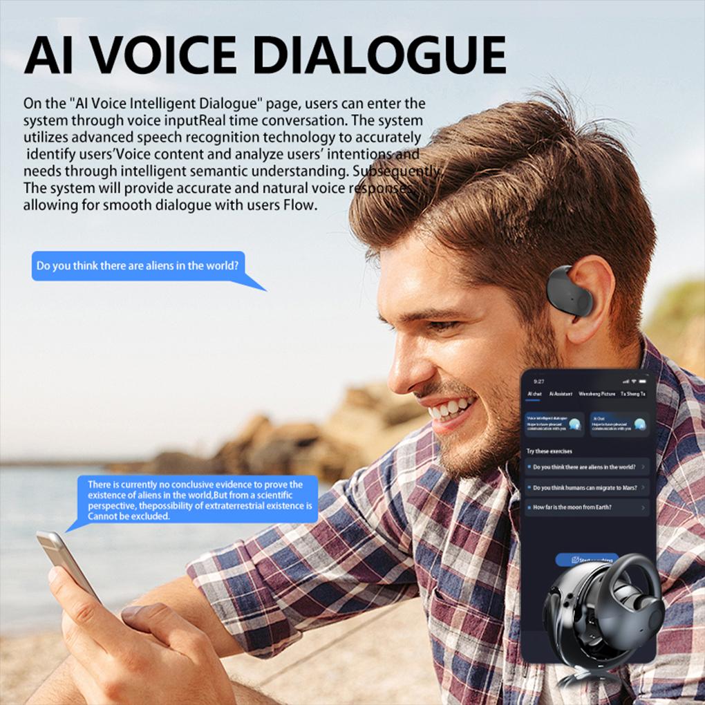 Wireless BT AI Language Translation Earphones 114 Languages Ear Hanging Headset Real-time Communication for Travel Business