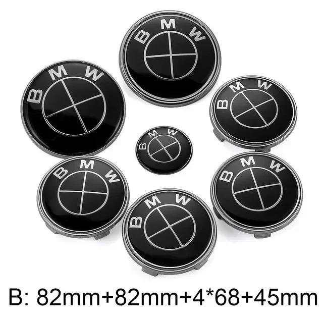 YAMHS1 For BMW New 2025 7pcs Car Front Emblem Rear Badge Wheel Hub Cap Sticker for E46 E90 E60 F10 F11 F20 F30 F34 F01 G20 G21 G31 G38