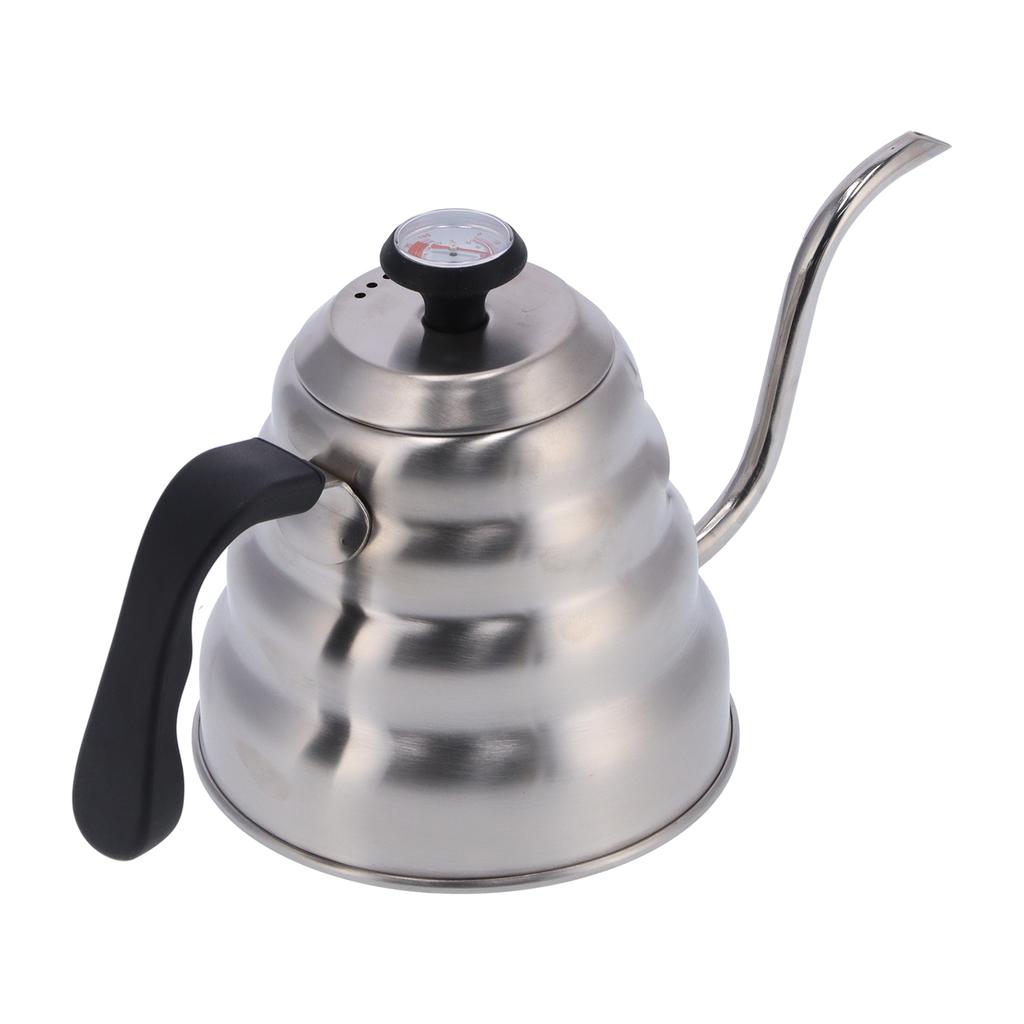 Кофейник 1200 мл Нержавеющая стальная кастрюля с термометром Ручной кофейник с изогнутой шеей Кофейная утварь