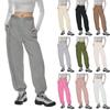 Women's High Waist Solid Color Casual Trousers Workout Sports Joggers Pants With Pockets