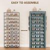 10 Tier Shoe Rack Organizer Dustproof Fabric Holds 30 To 40 Pairs Shoes Space Saving Free Standing Tall Shoe Storage Shelf