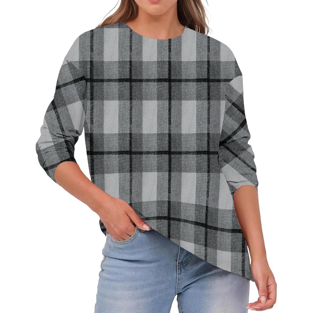 Women's Fashionable Casual Round Neck Solid Color Long-sleeve Top