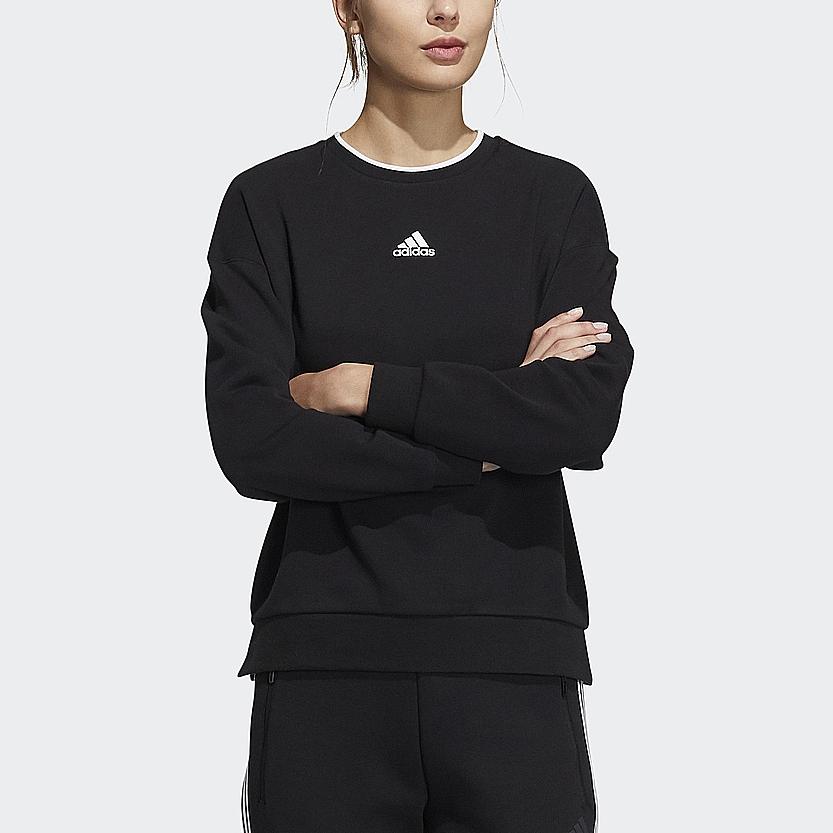adidas Fi W Swt Gloss Logo Print Knit Crew Neck Sweatshirt Women Hoody Black H09766