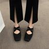 Retro Flat Bottom Square Head Black Cross Strap Single Shoes Women's Shoes 2025 New Summer Evening Mary Jane Ladyshoes