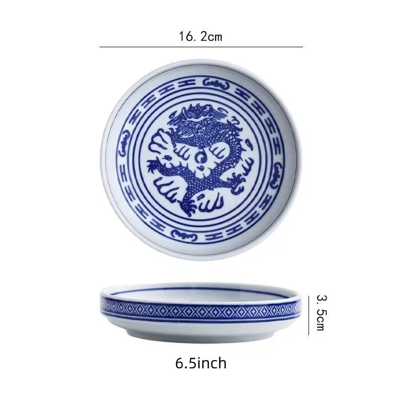 Набор пиал с драконами из сине-белого фарфора – Керамические тарелки для риса и супа с лапшой, подглазурная роспись