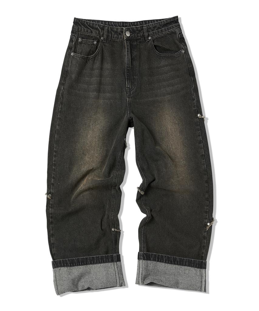 TRAVEL Roll-Up Cut Denim Pants Black