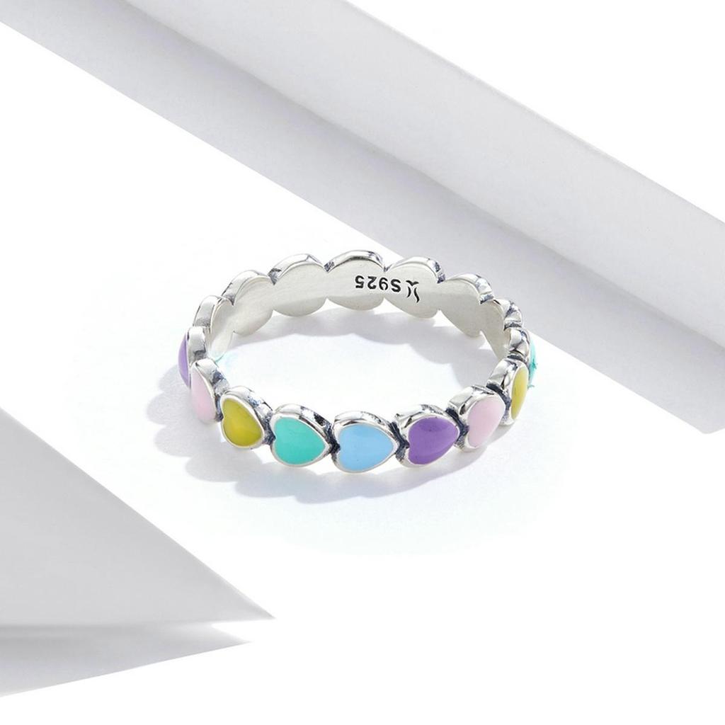 Женское кольцо BAMOER из стерлингового серебра 925 пробы с радужными сердечками