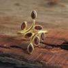 Garnet Gemstone 100% 925 Sterling Silver Yellow Gold Plated Ring Statement Jewelry