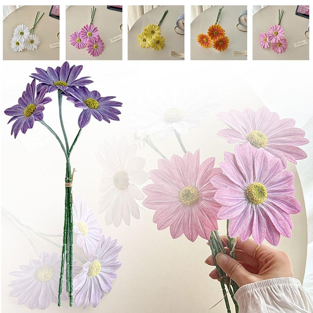 3PCS/Bundle Multicolor Daisy Artificial Flower 3D Printed Floral Arrangement Simulation Flower Chrysanthemum Photo Props