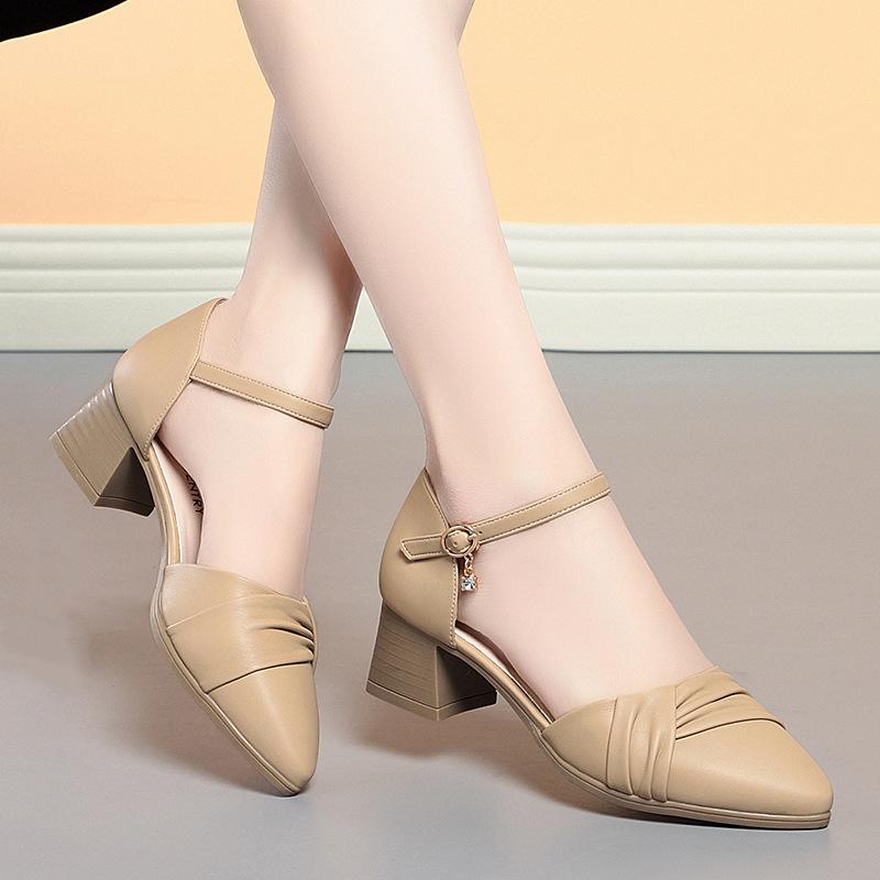 Summer Pumps Shoes For Dress Women Elegant Medium Heel Sandals High Heels 2025 Comfortable Female Sandal Simple Grace Model