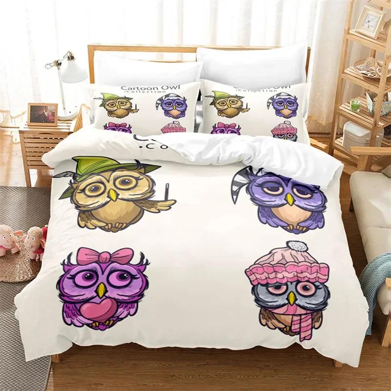 Cartoon Owl Fashion Cute Animal Comfortable Duvet Quilt Cover Pillowcase Bedding Set Children Bedroom Decoration Home Textile