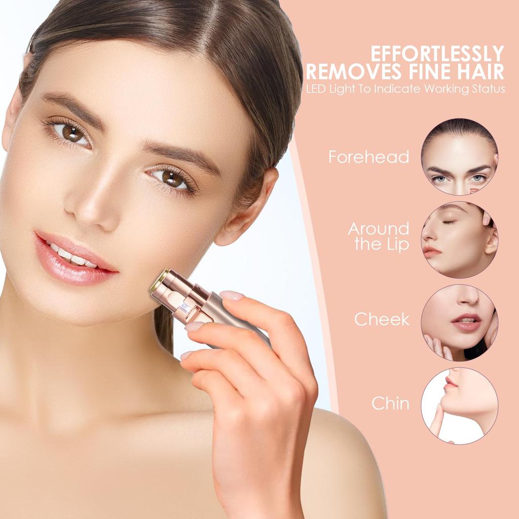 VG VOGCREST Eyebrow Facial Rechargeable Facial Hair Removal Eyebrow Shaver Painless Facial Razor with LED Rose Gold Trimmer 2-in-1 & - Built-in