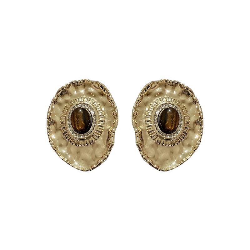 Серебристые серьги-гвоздики Oval со стразами и смолой - Ретро, Высококачественные, Персонализированный металлический стиль, Серьги для женщин