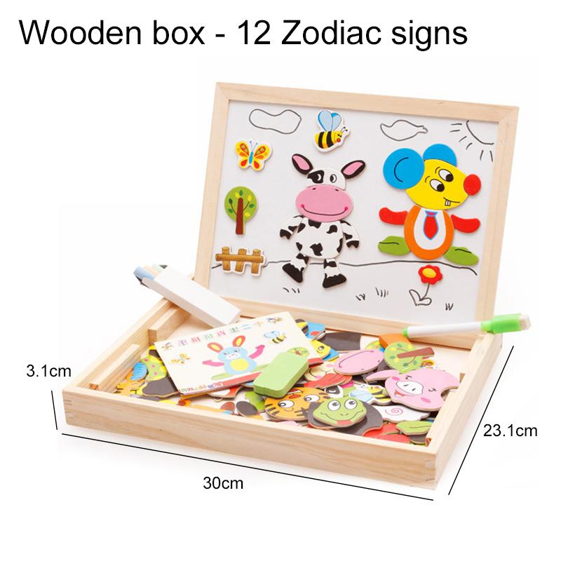 Children Wooden Multifunction Animal Puzzle Magnetic Writing Drawing Board Blackboard Learning Education Toys for Kids TMZ