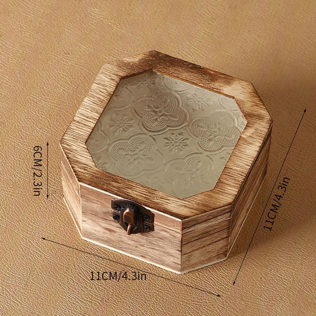 Wooden Storage Box Ornament,with Glass Lid Organizer,Keepsake Box Stashbox for Bedroom Entryway Kitchen Living Room Jewelry