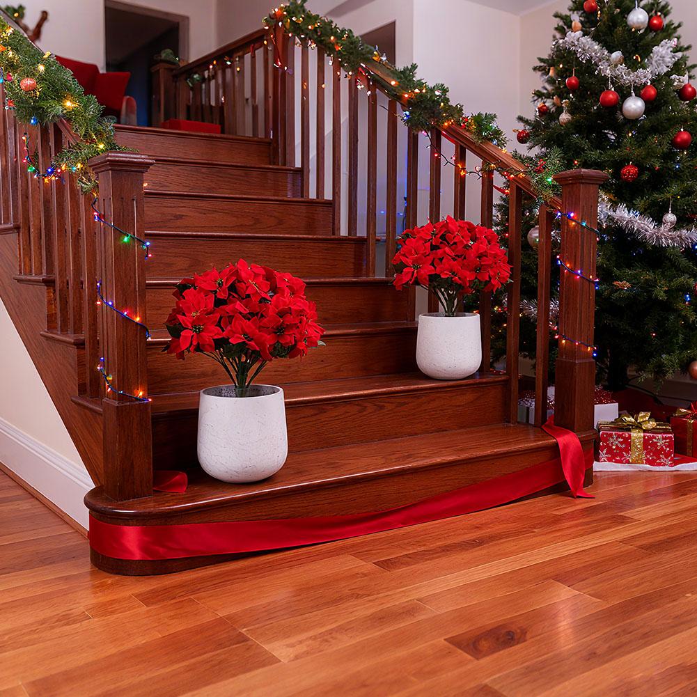 Simulation Of Artificial Poinsettia Flower Topiary Trees Floor Plug With LED Lights, Luminous Ornaments For Christmas Decoration