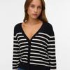 Dory Striped Cardigan with V-neck, Embroidered Red Heart, and Buttons for Women