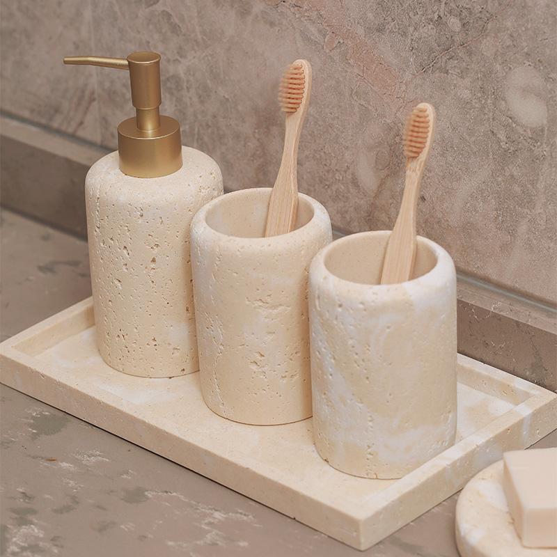Травертиновый дозатор для мыла, мыльница, стаканчик для ополаскивателя, поднос, подставка для мыла, бутылка для антисептика, бутылка для лосьона, набор для ванной комнаты