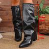 Fashion 2025 Fashion High Heel Knee High Boots Women Punk Pointed Toe Bike Long Boots Woman Autumn Winter Pu Leather Botas Mujer 36-43
