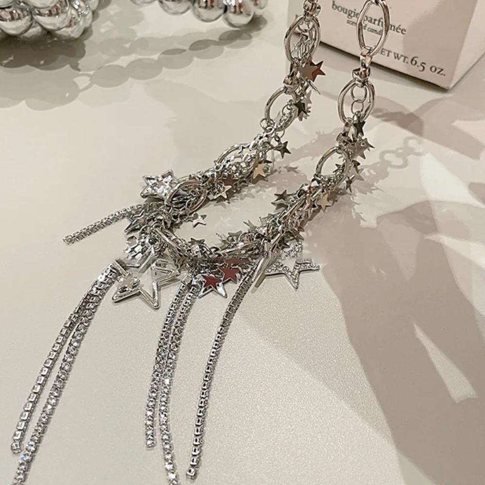 Electroplating Fashion Inlaid Rhinestone Necklace Alloy Charm Necklace Y2k Style Tassels Necklace