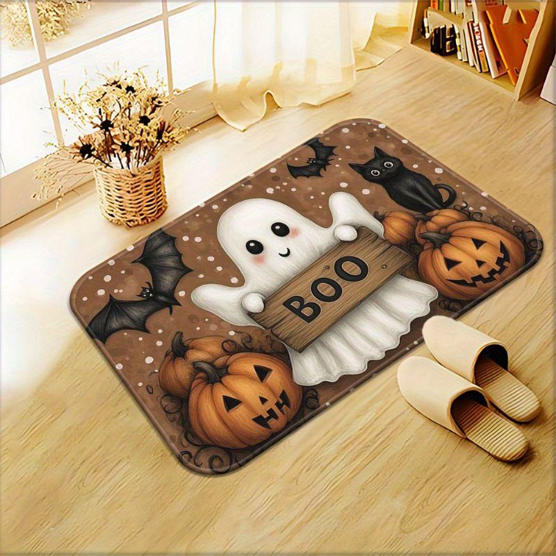Cute Boo Ghost Pumpkin Bath Mat, Black Cat Bat Non Slip Rug For Bathroom Entryway Halloween Home Decor