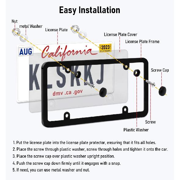 2 Pack Clear License Plate Cover And Frame Combo, License Plate Protector Unbreakable License Plate Shields Tag Holder Fits Standard US Plates With